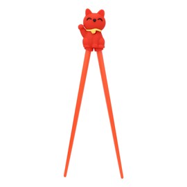 Ebros Gift Reusable Training Chopsticks Set With Animated Food Safe Silicone Helper Hinge Guide For Sushi Noodles Rice Dining Fun For Adults And Kids (Red Maneki Neko Cat)