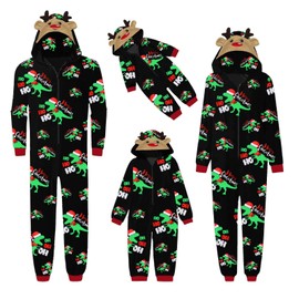 vchoohce Family Matching Christmas Outfit Elk Santa Hooded Jumpsuit Onesie Xmas Holiday Romper for Baby Kids Adults (Men,Large,A Dinosaur-Black)