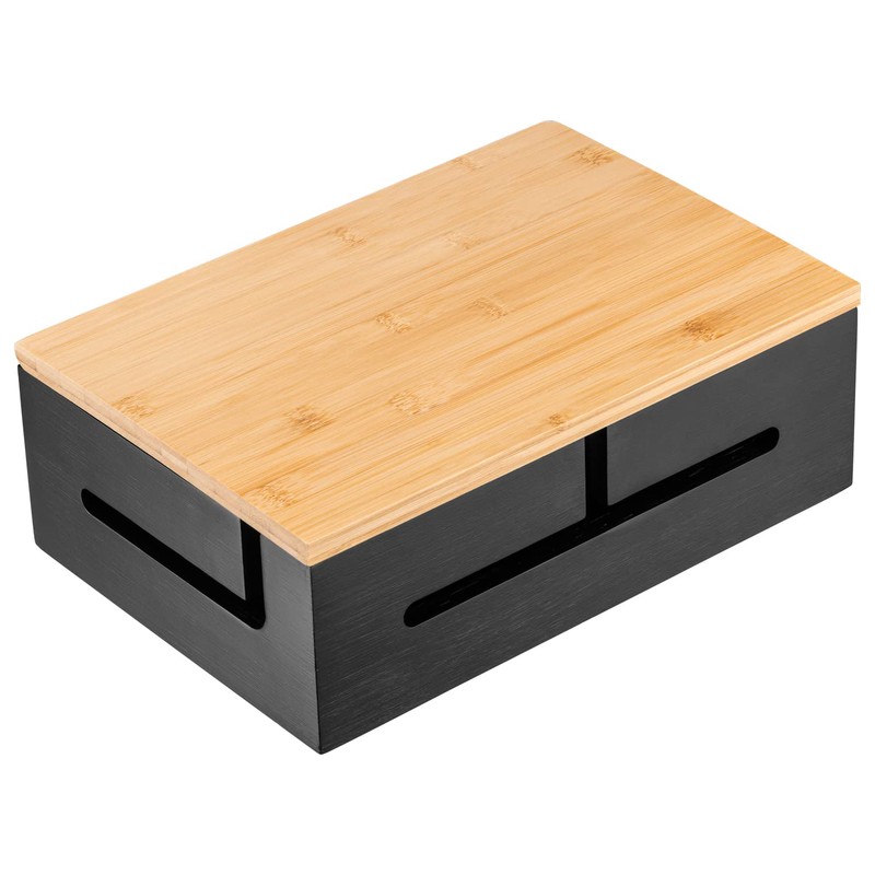 Bamboo Cable Management Box with Magnetic Lid - 12,6x7,9x4.3 in