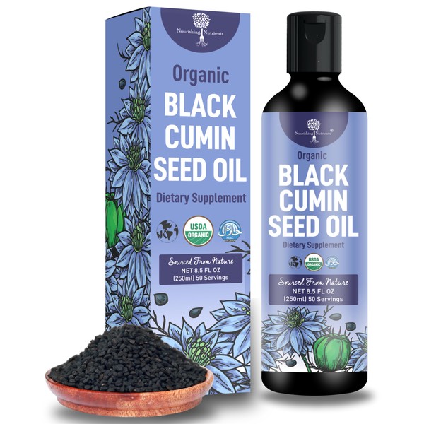 Organic Black Cumin Seed Oil-USDA-Cold Pressed –up to 6X Stronger Thymoquinone - Pure Nigella Sativa Cumin Seeds -Premium Supplement for Immune Support, Joints, Skin & Hair (8.5 oz)