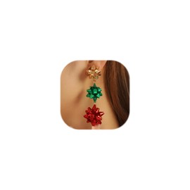 Christmas Bow Earring Cute Green Christmas Bow Earrings Dangle Holiday Party Christmas Bow Drop Stud Earrings for Women (gold)