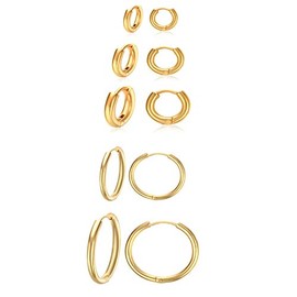 5 Pairs Stainless Steel Gold Hoop Earrings for Women Men Small Hoop Earrings Set Rounded Cute Huggie Earring Studs Hypoallergenic Climb Earrings