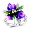 Uloveido Elegant Purple Flower Statement Rings White Gold Plated Cubic