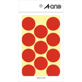 A-One 07231 Color Labels, Red, Round, 1.2 inches (30 mm), 14 Sheets