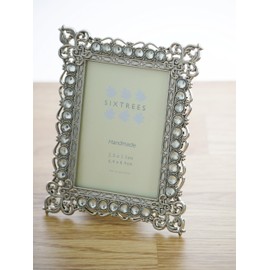 Antique Vintage and Shabby Chic Style silver metal photo frame with beads and crystals for a 3.5" x 2.5" (64 x 89mm) picture -Adelaide by Sixtrees