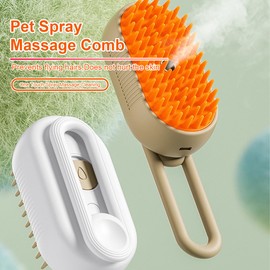Panup 3-in-1 Steam Brush (White) - Self-Cleaning Grooming Tool for Cat and Dog Deshedding, Massage, and Detangling Loose Hair