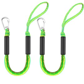 Marine Dock Line with Carabiner, 2.5 Feet Bungee Rope, Black, Pack of 2 (Green)