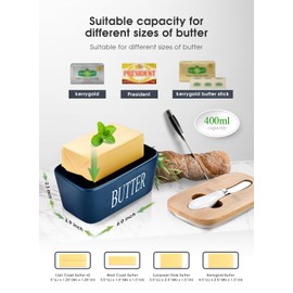 Butter Dish with Lid, Home Decor, Large Butter Dish for Countertop Ceramic Butter Keeper Container with Knife and High-Quality Silicone Sealing Good Kitchen Gift Blue