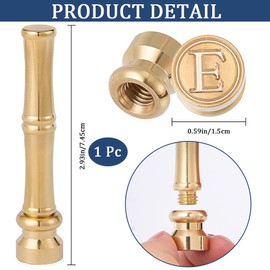 CRASPIRE E Sealing Wax Stamp Letter Seal Stamp 15 mm Golden Metal Brass Retro Vintage Alphabet Initial Mini Stamp with Bamboo Stick Handle for Thanksgiving Cards Envelopes Wedding Invitations