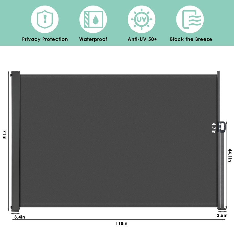 LIFERUN 118" x 71" Side Awning, Retractable Side Awning, Patio