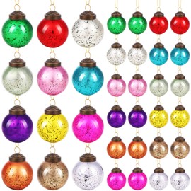 36 Pcs Christmas Multicolor Mercury Glass Ornaments Vintage Style Glass Ball Hanging Decorations Christmas Glass Decor for Home Xmas Tree Wedding Holiday Party Decor DIY Craft, 2" Diameter