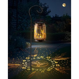 Solar Lanterns Outdoor Waterproof Hummingbird Sunflower Lantern with Sheep Hook, Metal Bird Decor, Waterproof LED Decoration Light for Garden, Yard, Backyard, Porch