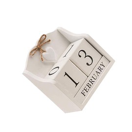 Wooden Calendar Blocks Desk Calendar Perpetual Calendar Monthly Wooden Cube Desktop Calendar Planner Photography Props (White)