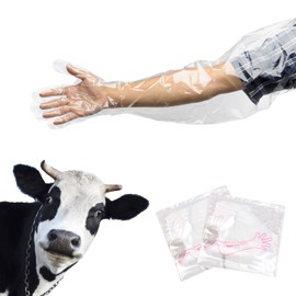 UoYu YouU 50 pcs Long Arm Examination Artificial Insemination Glove Disposable Soft Plastic Film Gloves White 34 In