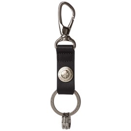 Patrick Cox Key Holder for Men and Women, Unisex, Cowhide Leather, Alloy, Double Ring, Caulking, Sharp Carabiner, Black