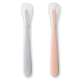Skip Hop 2 Pack Easy Feed Spoons Grey and Soft Coral, Grey and Soft Coral, Pack of 2