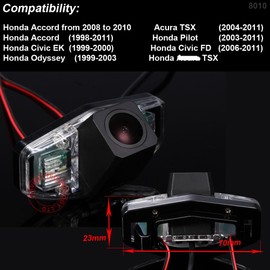 1280x720pixel 1000TV Lines Car Backup Camera, 170 Degree Wide View Angel HD Reverse Rear View Camera for Civic EK/FD Odyssey Pilot Acura TSX Honda Accord/Acura/TSX/Accord/Pilot/Civic EK