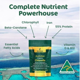 Biogenesis Organic Chlorella Mini Tablets – 300 Count (200mg) | Australian Grown | Rich in Chlorophyll, Vitamins & Minerals | Supports Energy & Immunity | Vegan Mini Tablets