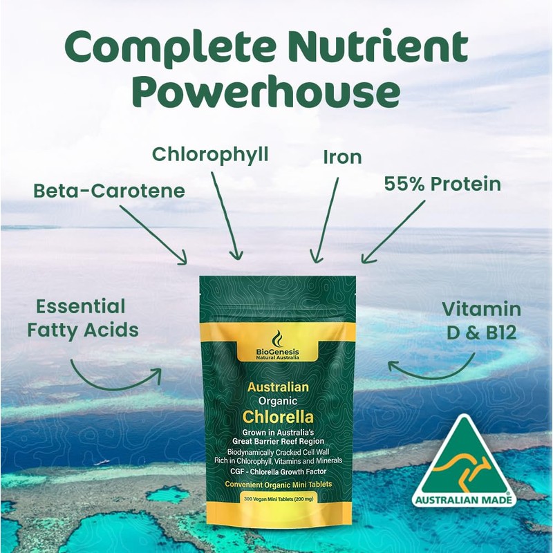 Biogenesis Organic Chlorella Mini Tablets – 300 Count (200mg) |