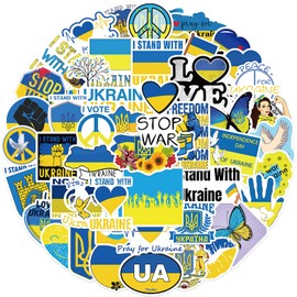 I Stand with Ukraine Sticker Pack,Ukrainian Flag Sticker - 50PCS Hope Peace Support Ukraine Stickers for Water Bottle,Laptop,Scarpbook,Bumper,Helmet