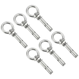 PATIKIL M6x50mm Extended Eye Bolts Pack of 6 304 Stainless Steel Shoulder Anchor Eye Bolt Screw with Eyelings for Concrete Brick Walls Canopy Engineering Rigging Silver Tone