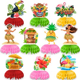 10 Pezzi Decorazioni Hawaii Party,Decorazioni da Tavolo Tropicali con Ananas, Hibiscus, Fenicotteri e Pappagalli – Perfette per Festa Estiva, Pool Party e Aloha Party
