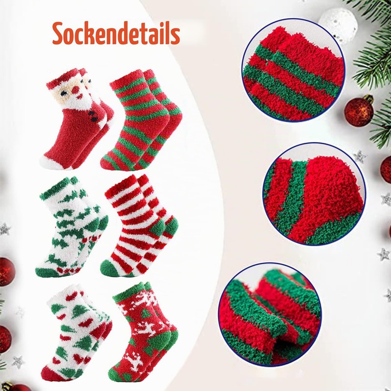 TaimeiMao Christmas Socks 6 Pairs, Christmas Socks Women, Fluffy, Cuddly