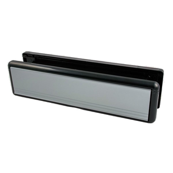 10" UPVC Sleeved Door Letter Box Plate - Silver Flap with Black Surround (20-40mm)