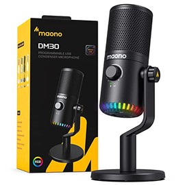 MAONO Micrófono USB para juegos para PC, micrófono condensador programable con luz RGB, silencio, ganancia, monitoreo, control de volumen para...     