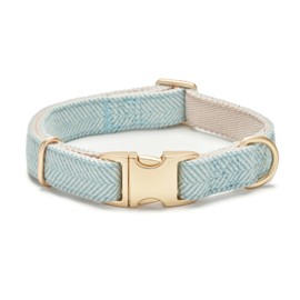 YUDOTE Soft Cotton Hemp Dog Collar with Metal Buckle Adjustable Tweed Dog Collars for Small Medium Large Dogs(Blue,Large)