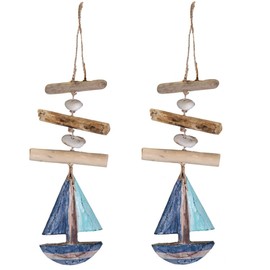Set of 2 Garland Sailing Ship Maritime Decorative Window Maritime Decoration Driftwood Natural Recycled Wood Ship for Hanging - Hanging Decoration (Set of 2 Sailing Boat)