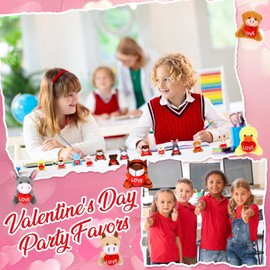 Blueweenly 12 Pcs Valentine's Exchange Gifts for Kids Valentine Mini Animal Plush Toys Bulk Small Stuffed Animal with Heart Valentine's Day Plushies Keychain for Party Favor Prizes Reward Bag Filler