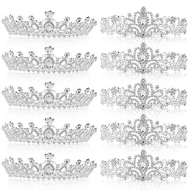 10Pcs Crystal Tiara and Crowns for Women Princess Rhinestone Crown for Girl Metal Queen Headband with Comb for Carnival Bride Wedding Birthday Tea&Party Prom Competition