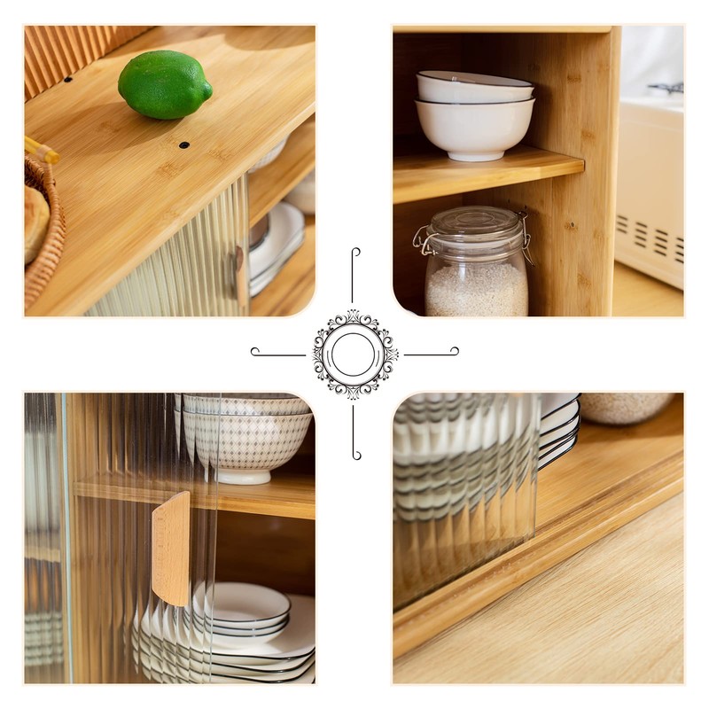 HollyHOME Small Bamboo Wall Mounted Kitchen Pantry Sideboard with 2