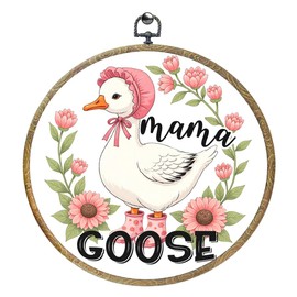 Cute Bow Mama Gifts Mom Birthday Gifts Goose Decor Goose Party Decorations Framed Round Wall Decor Canvas Wall Art Hanging Prints Artwork for Home Office Bedroom Bathroom 10.2X10.2 Inch