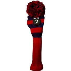 Majek #2, 3, 4, 5 Hybrid Combo Pack Rescue Utility Red & Blue Golf Headcover Knit Pom Pom Retro Classic Vintage Head Cover
