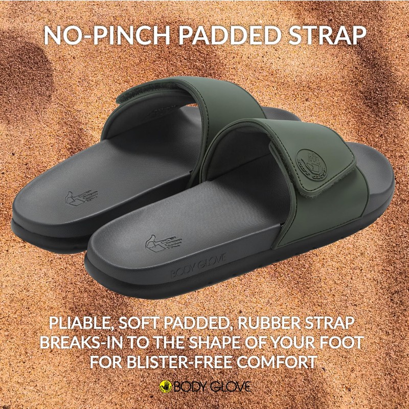 BODY GLOVE Men’s Slides, Cushioned Slide-on Sandal Slippers with Padded