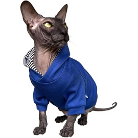 Kotomoda Sphynx Cat's Hoodie Royal Blue Naked Cat Hairless Cat Clothes (S)