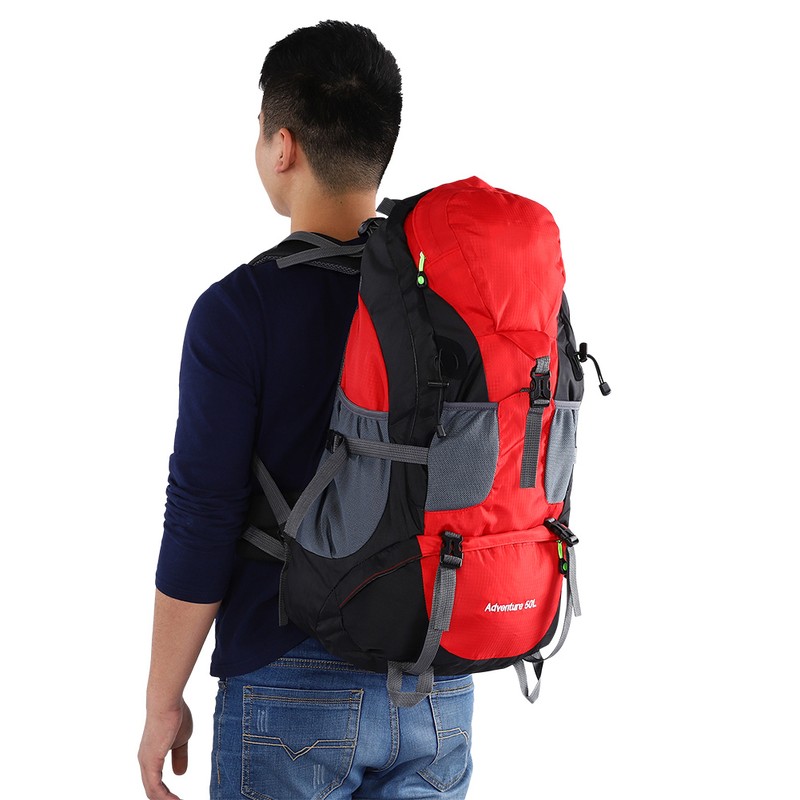 50L Waterproof Bag Camping Climbing Outdoor Travel Hiking Backpack Red