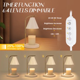 Aimoptg Candle Warmer Lamp with Timer, Dimmable Candle Warmer Lamp for Small and Large Jar Candles, Modern Candle Warmer Lamp with 2 Bulbs(White Gold)