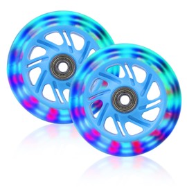 BYZESTY Luminous Stunt Scooter Wheels – 2 Pieces 100 mm LED Wheels with ABEC 7 Ball Bearings – Replacement Wheels for All Kinds of Scooters