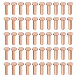 sourcing map 100Pcs Copper Solid Rivets, 1/8" x 25/64" Flat Head Rivet Metal Fasteners for Electrical Applications, Leather Working Supplies