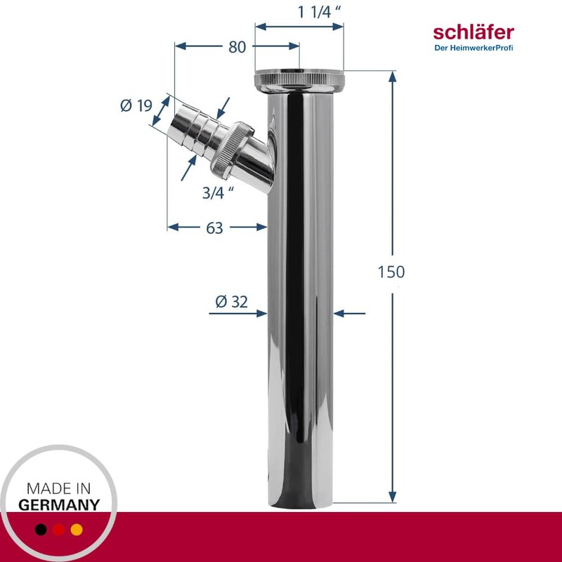 Schläfer 439004 | Siphon Extension for Washbasin with Connection Washing