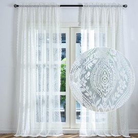 Kotile Ivory Lace Curtains 84 Inches Long for Living Room, 2 Panels Boho Damask Medallion Sheer Curtains for Bedroom, Rod Pocket Privacy Rustic Pasiley Floral Vintage Sheer Lace Drapes, 52 x 84 Inch