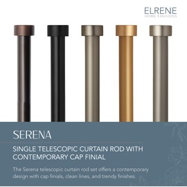Elrene Home Fashions Serena Single Curtain Rod for Curtains and Drapery with Contemporary Cap Finials, 1-Inch Diameter, 86" - 120" Adjustable Rod, Soft Gold