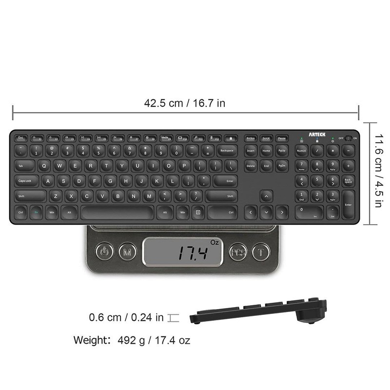 Arteck 2.4G Wireless Keyboard Ultra Slim Full Size Keyboard with