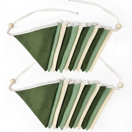 Pack of 2 Sage Green Pennant Banner Flags, Nursery Garland, Olive Green Fabric Linen Triangular Streamers for Baby Room Decoration, Children, Jungle, Safari, Summer, Birthday, Baby Shower, Boho Party