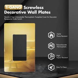Micmi 1 Gang Decorator Wall Plates, Mirrored Acrylic 4.84" H x 2.95" L, Plexiglass Screwless Electric Light Switch/GFCI Outlet Plate Cover (1 Gang Screwless Reflective Finish Golden 10 Pack)