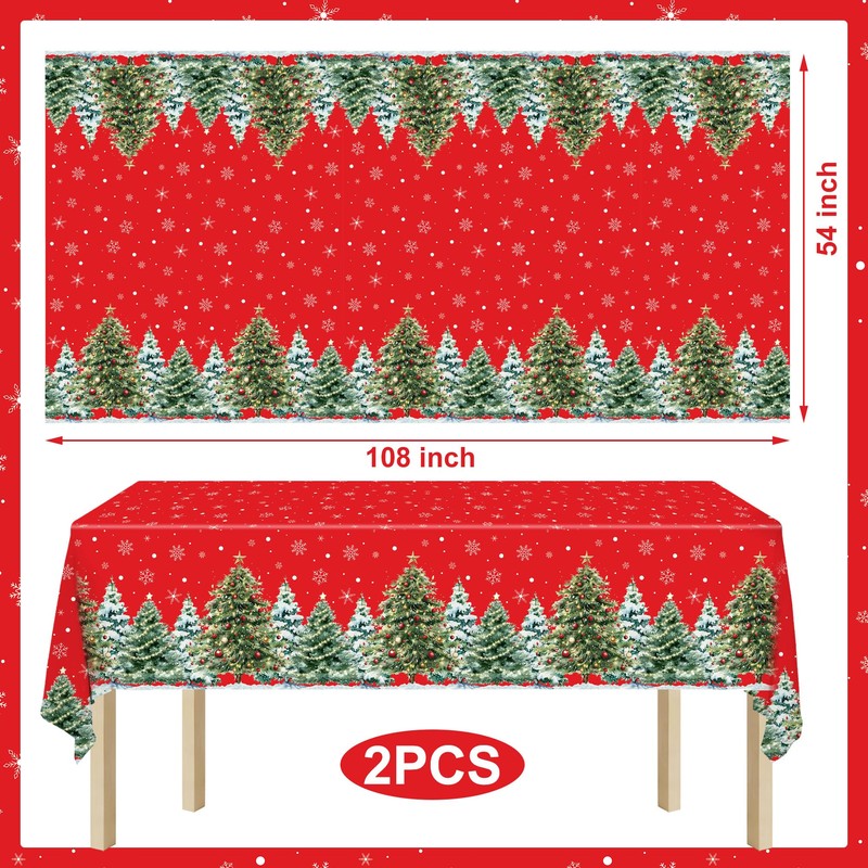 2 Pack Christmas Plastic Tablecloths 54 X 108inch Xmas Tree