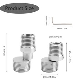HERKINDNESS S Stainless Steel Connector, Pack of 2 Shower Tap Adapters, Adjustable, 360 Degree Adjustable Angled Bent Base, for Solving Problems When Installing Taps
